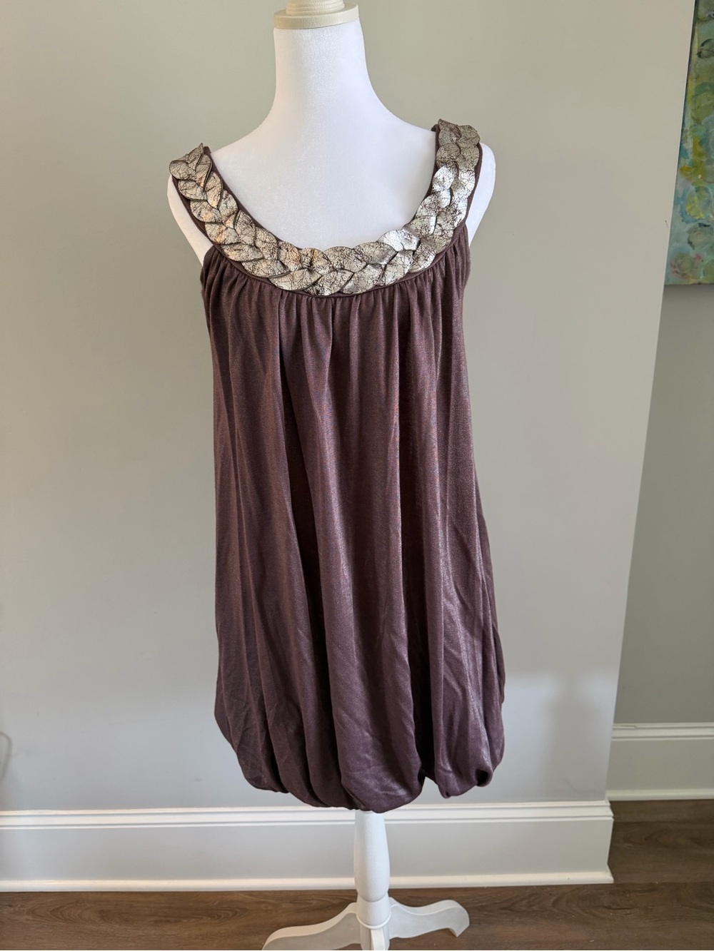 Braided Metallic Neck Bubble-Hem Sleeveless Tunic